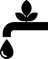 Symbol für verantwortungsbewussten Wasserverbrauch mit Pflanze und Wassertropfen aus einem Wasserhahn.